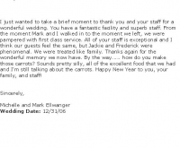 A recent email from one of our couples.